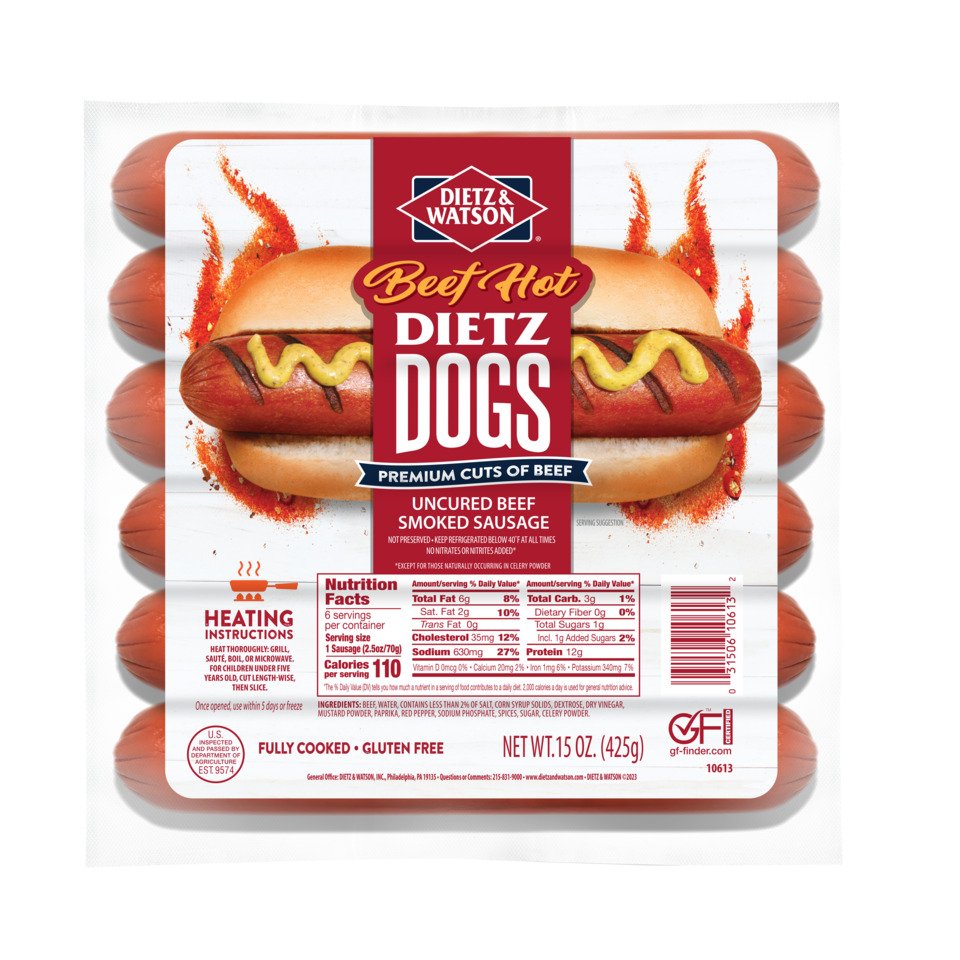 Dietz & Watson Uncured Smoked Beef Hot Sausage 15 oz