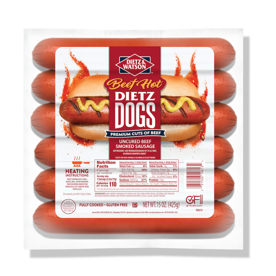 Dietz & Watson Uncured Smoked Beef Hot Sausage 15 oz