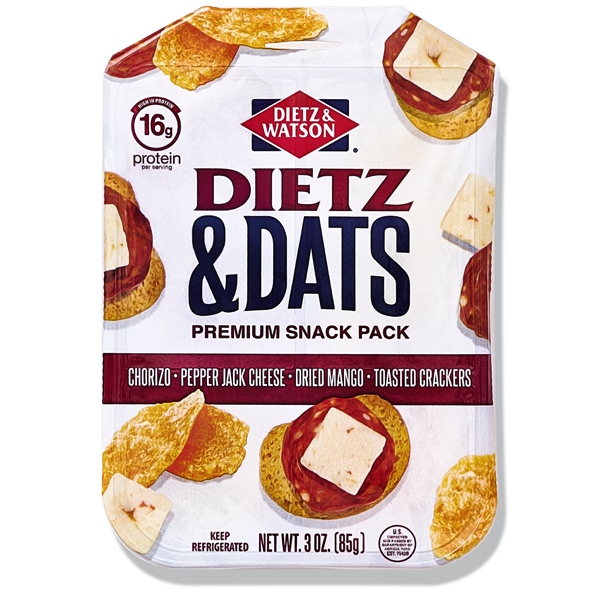 Dietz & Dats Chorizo, pepper jack cheese, melba toast, and dried mango
