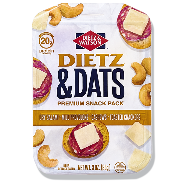 Dietz & Dats Dried salami, mild provolone, melba toast, and cashews