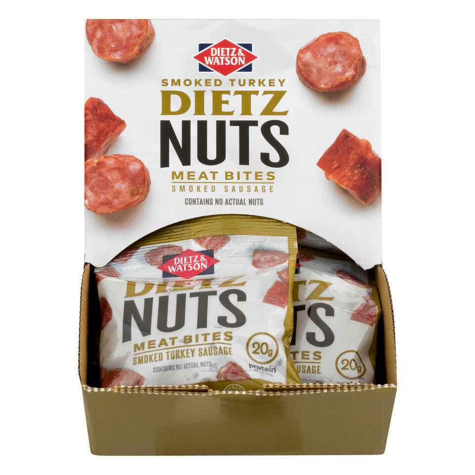 Meat Bites, Smoked Turkey Sausage, Dietz Nuts, Box