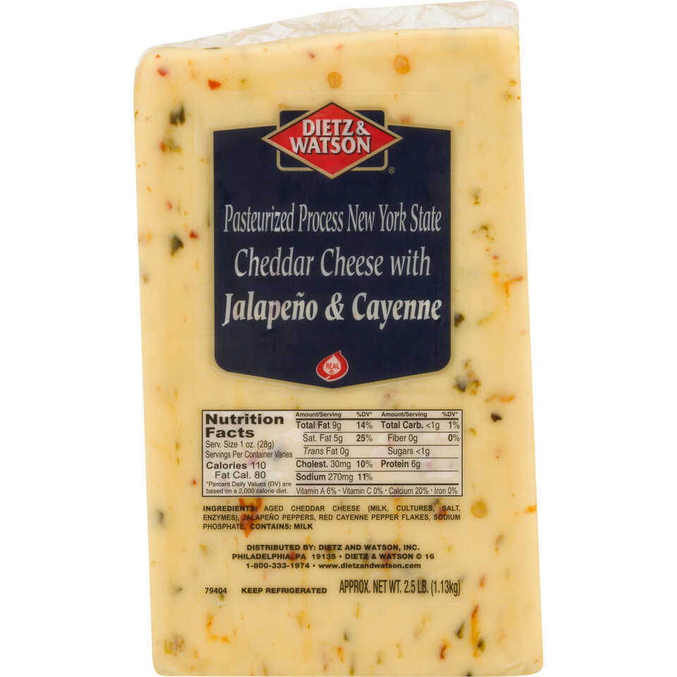Cheese, New York State Cheddar with Jalapeno & Cayenne, Pasteurized Process, Vacuum Packed